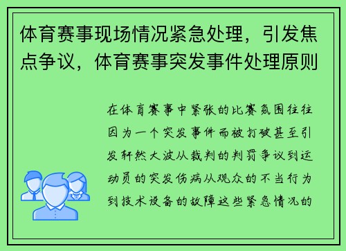 体育赛事现场情况紧急处理，引发焦点争议，体育赛事突发事件处理原则