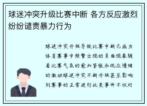 球迷冲突升级比赛中断 各方反应激烈纷纷谴责暴力行为